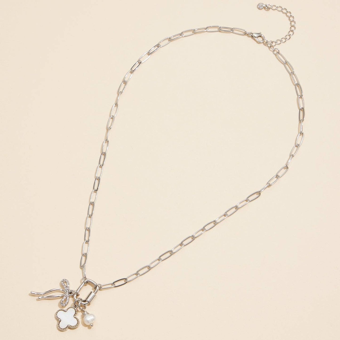 Gold Dipped Necklace with Clover&Pearl