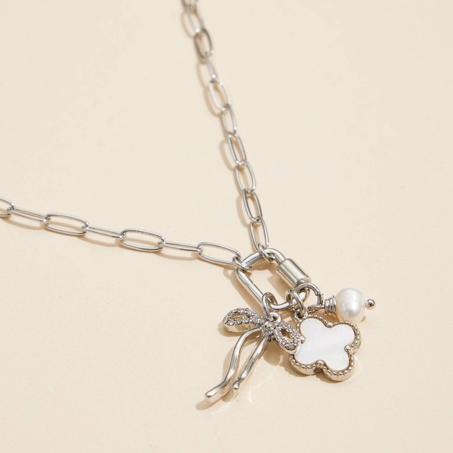 Gold Dipped Necklace with Clover&Pearl