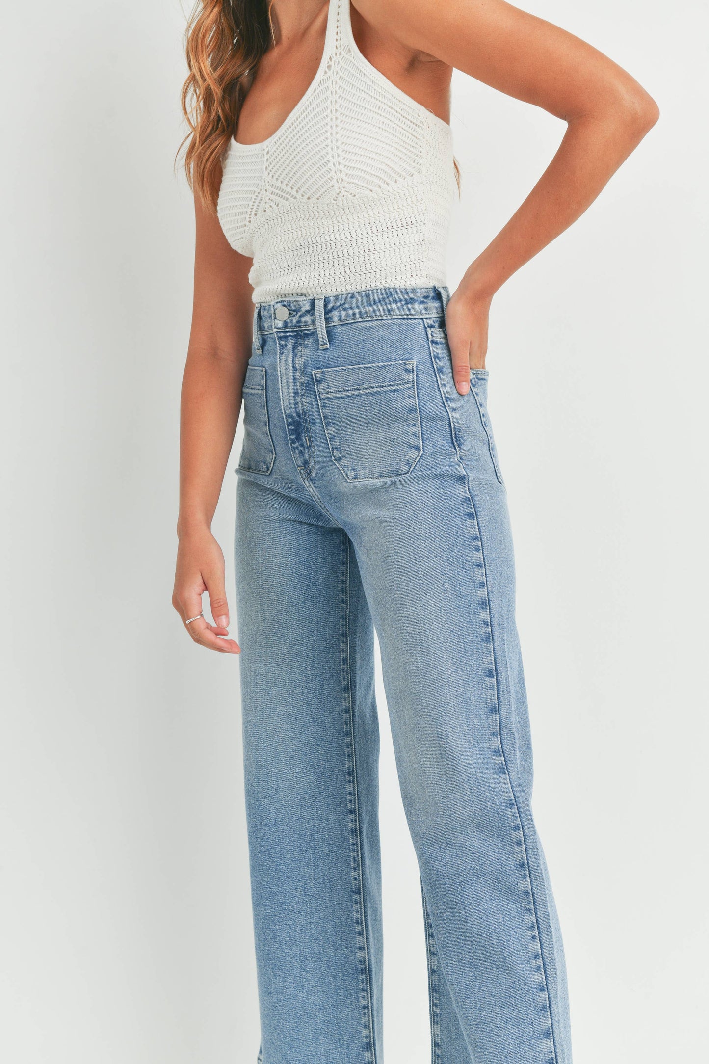 Patch Pocket Wide Leg Denim