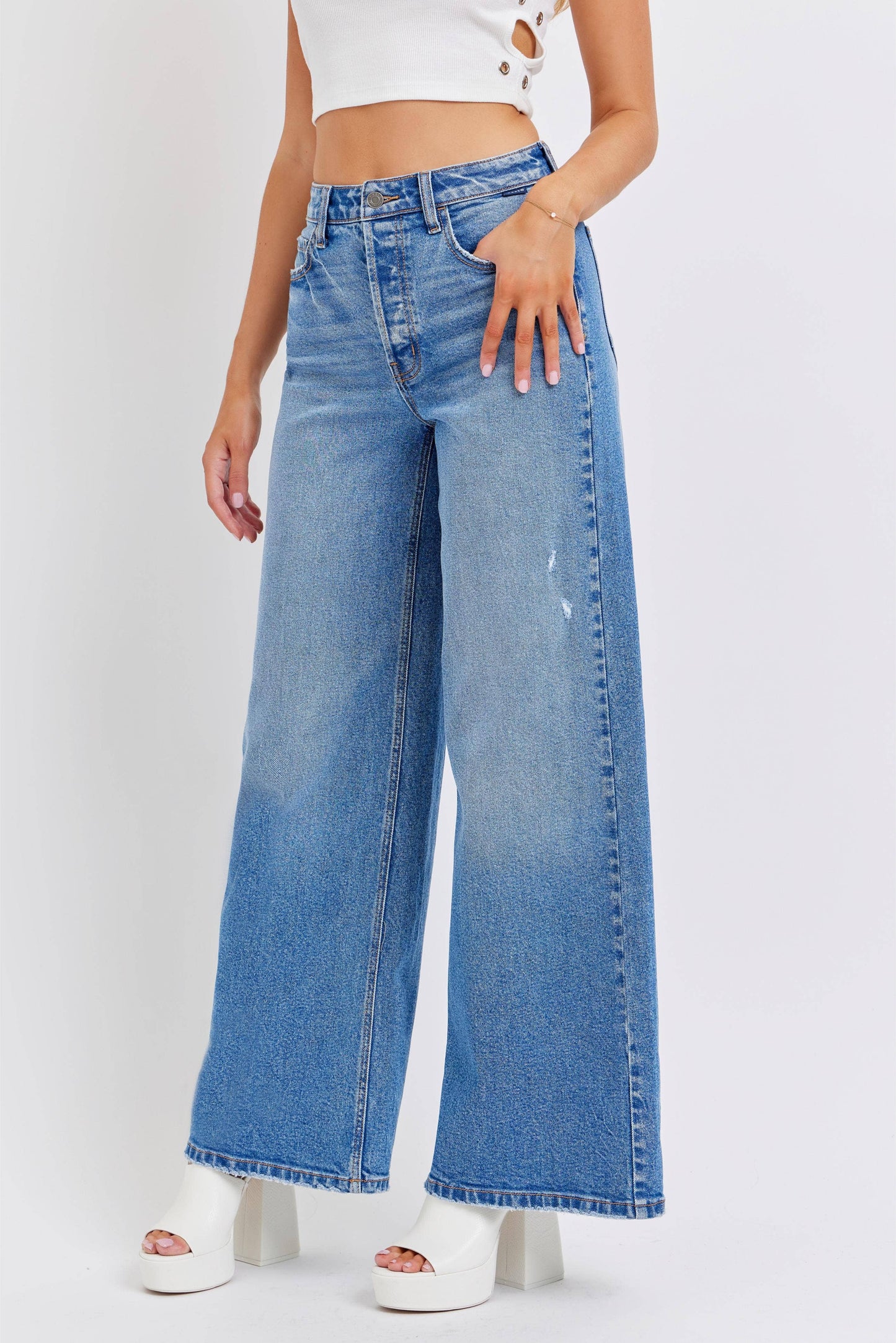 High Rise Wide Leg Denim Jean