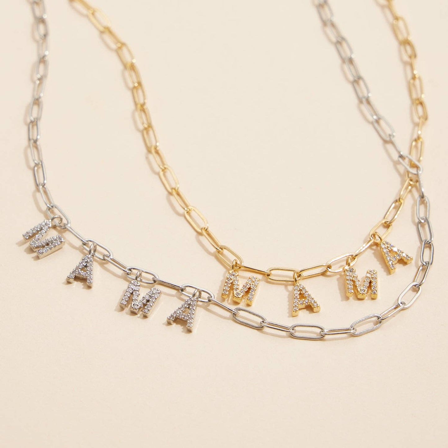 "MAMA" Cubic Zirconia 18K Gold Necklace
