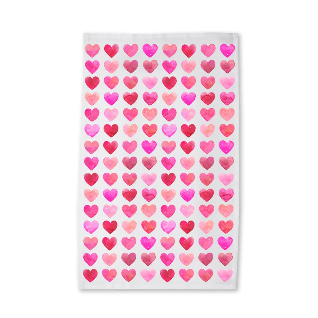 Valentine's Pink & Red Hearts Kitchen Tea Towel