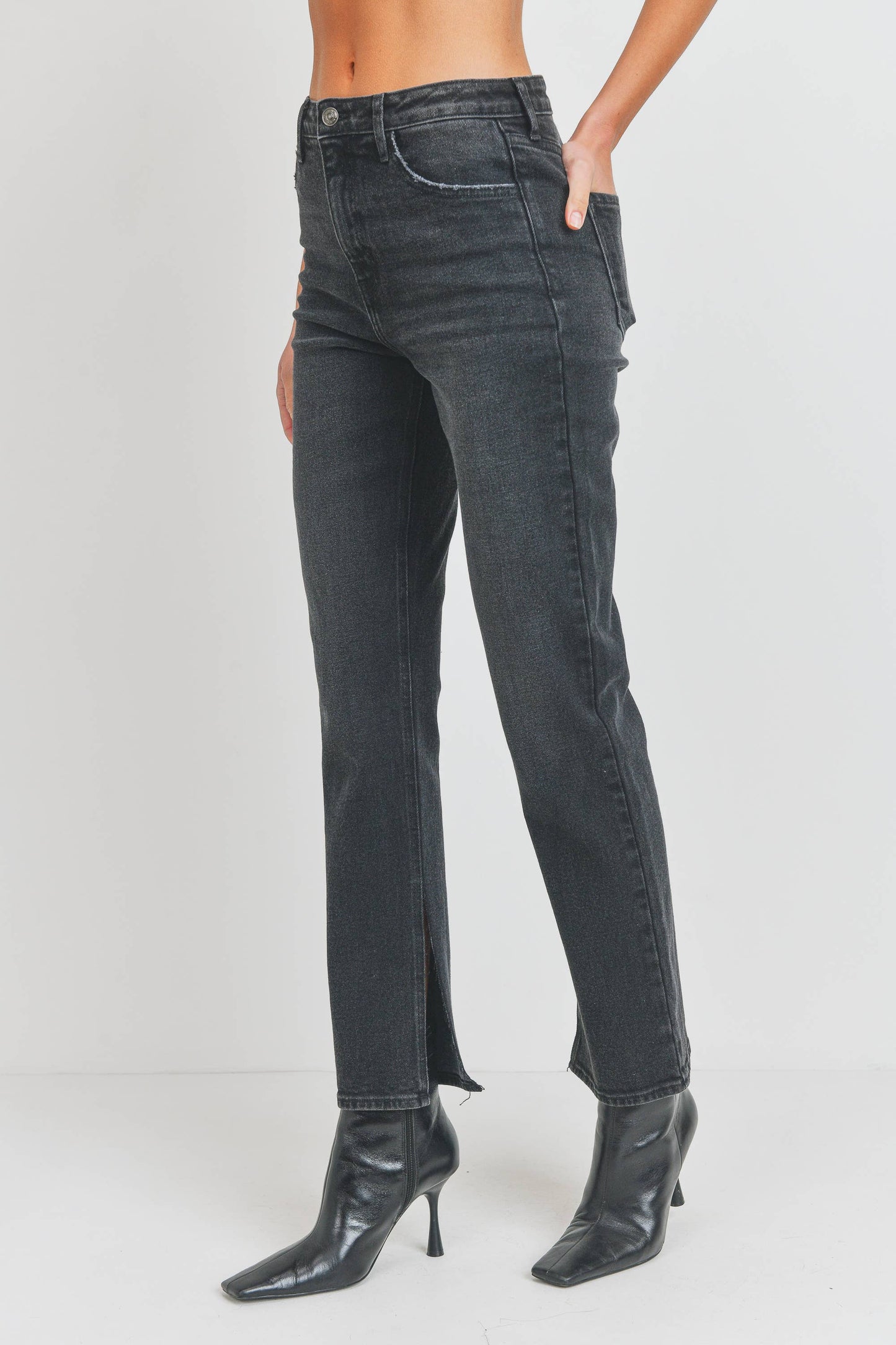 Long-Line Slim Slit Straight Denim