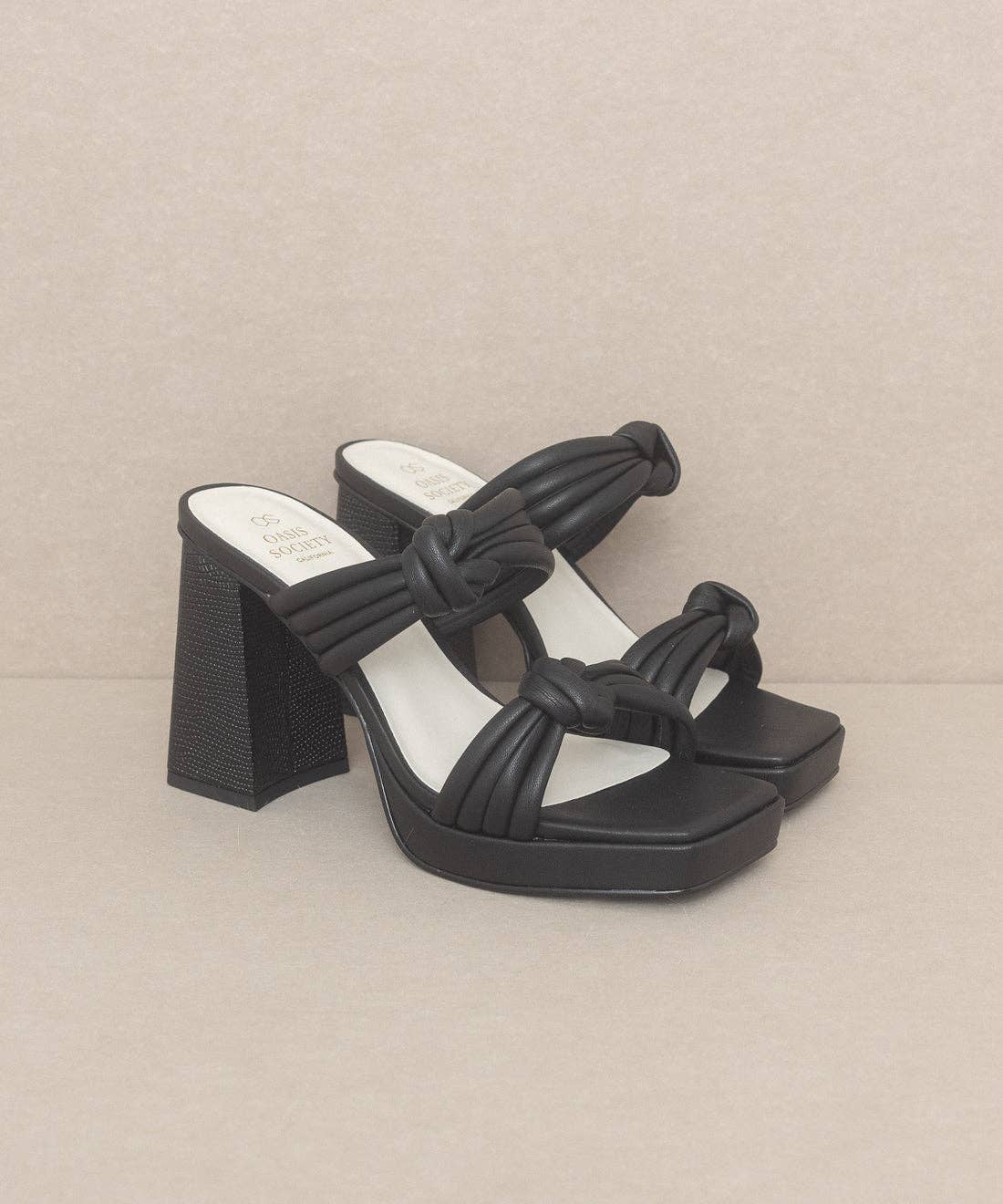 The Faith Black | Knotted Band Platform Snake-Print Heel