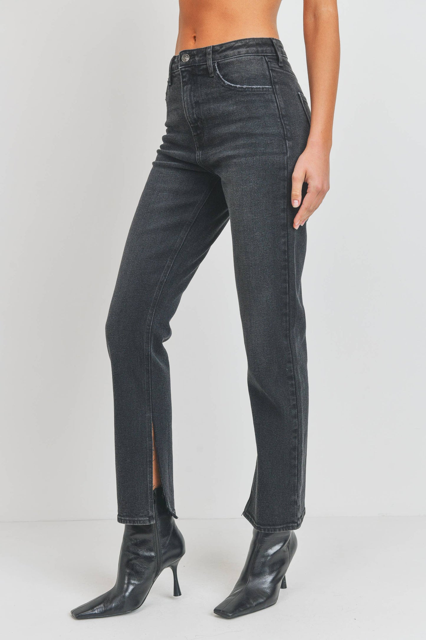 Long-Line Slim Slit Straight Denim