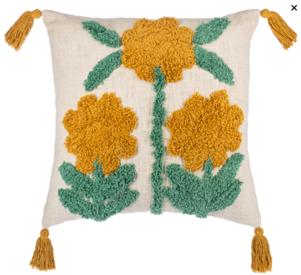 Ivory & Yellow Tufted Flower Pillow
