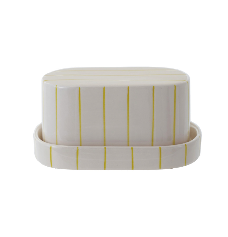 Stoneware Striped Butter Dish