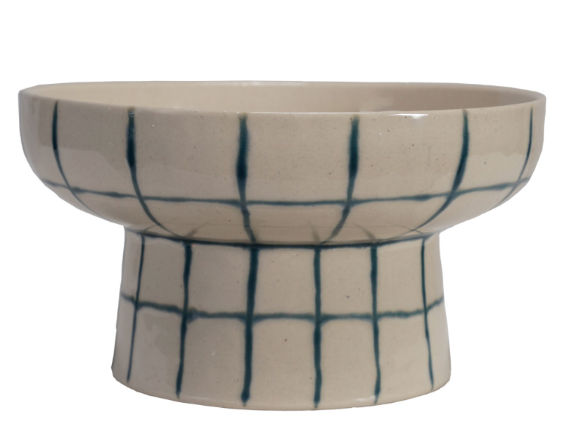 Hand-Painted Stoneware Pedestal Bowl