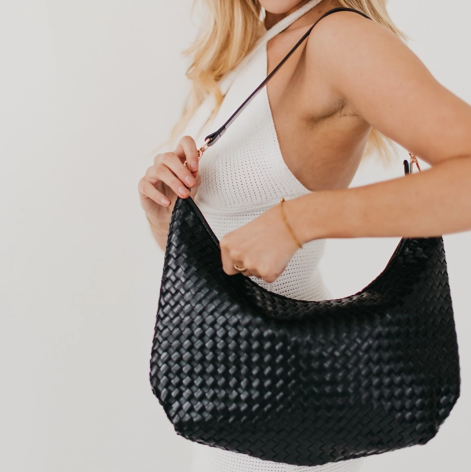 Sienna Slouchy Woven Shoulder Bag - Black
