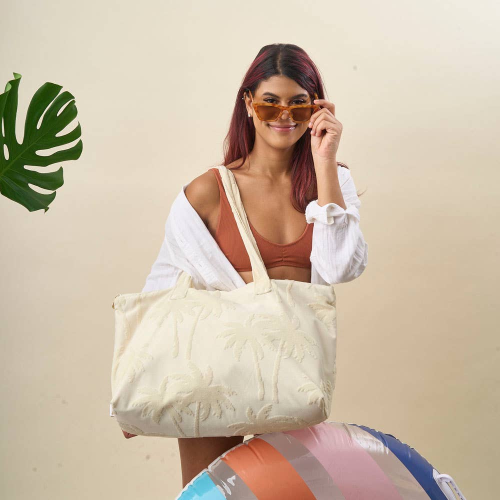 Cream Palm Tote Bag