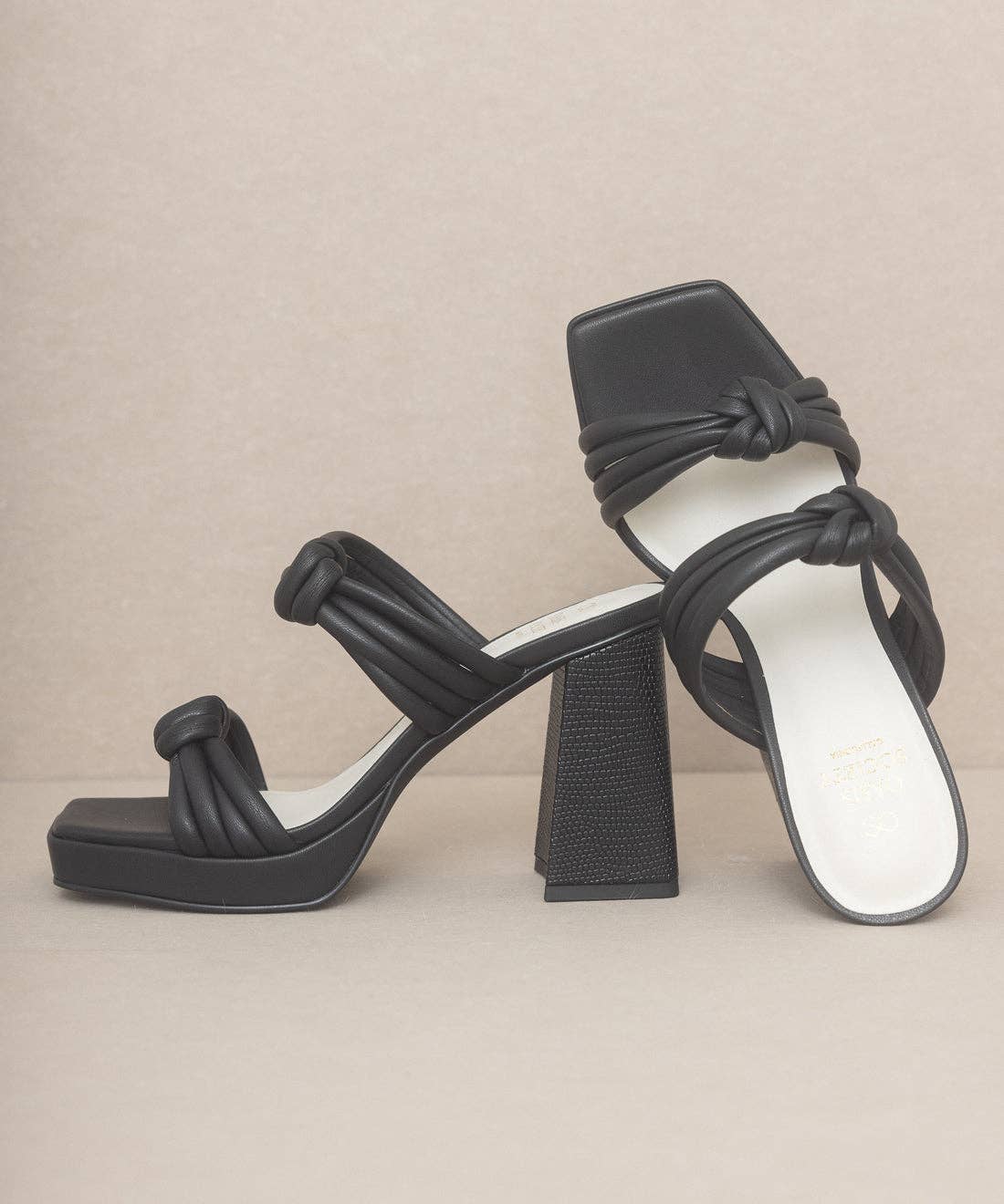 The Faith Black | Knotted Band Platform Snake-Print Heel