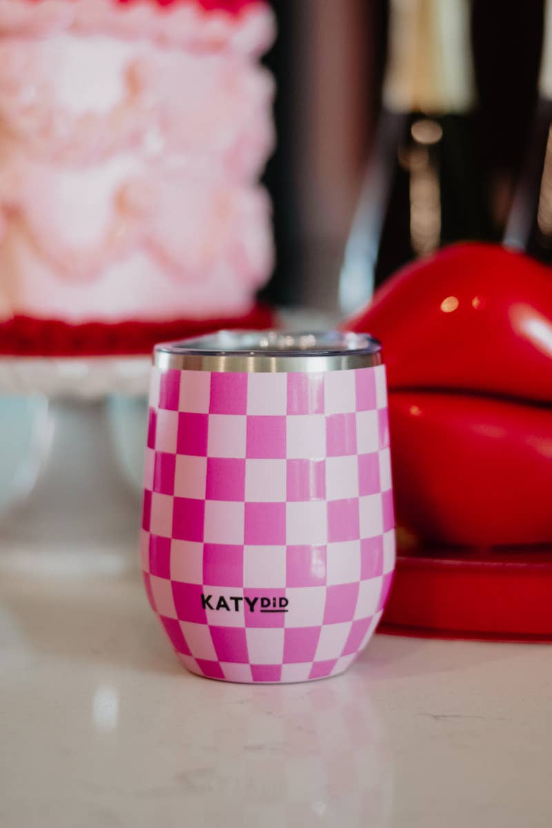 Pink Checker Valentine's Day Insulated Wine Tumbler