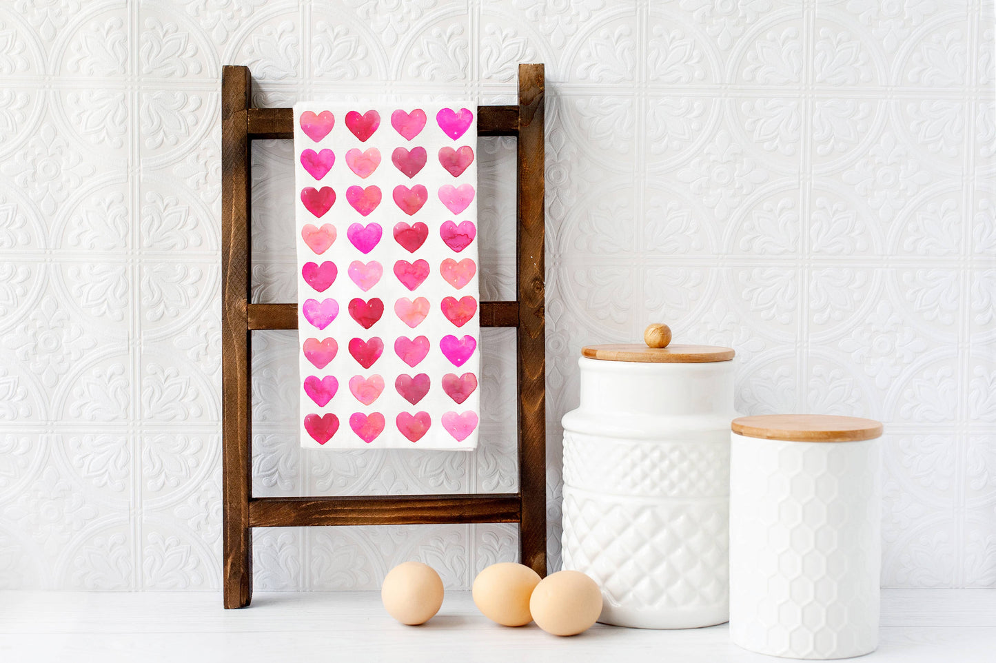 Valentine's Pink & Red Hearts Kitchen Tea Towel