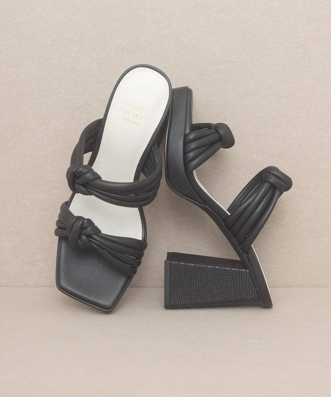 The Faith Black | Knotted Band Platform Snake-Print Heel