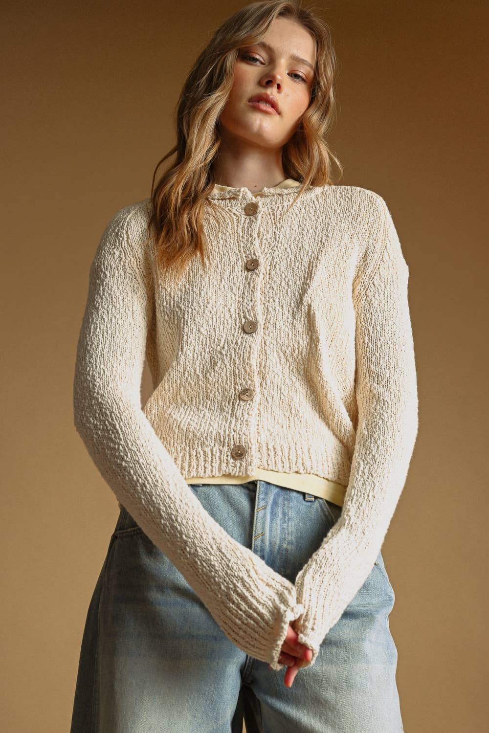 BEIGE BUTTON CARDIGAN