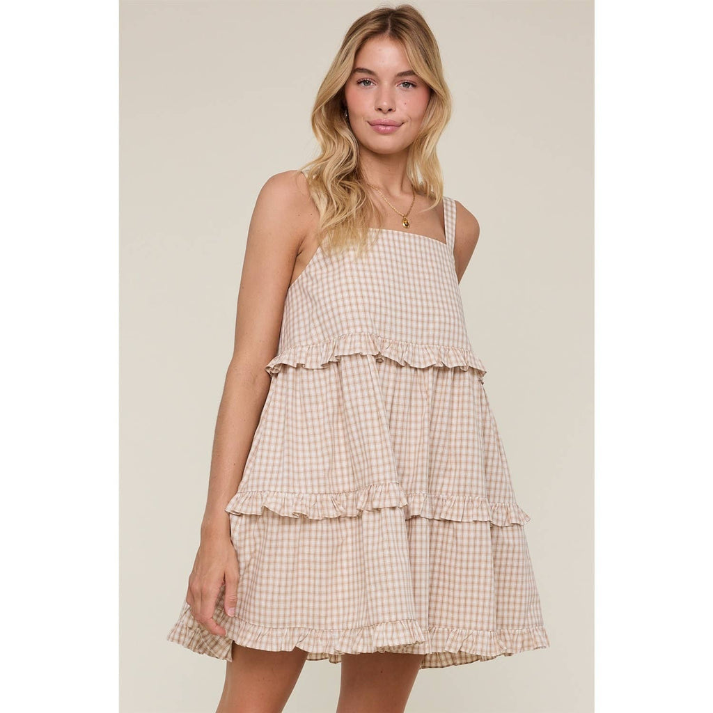 PLAID RUFFLE TIERED MINI DRESS