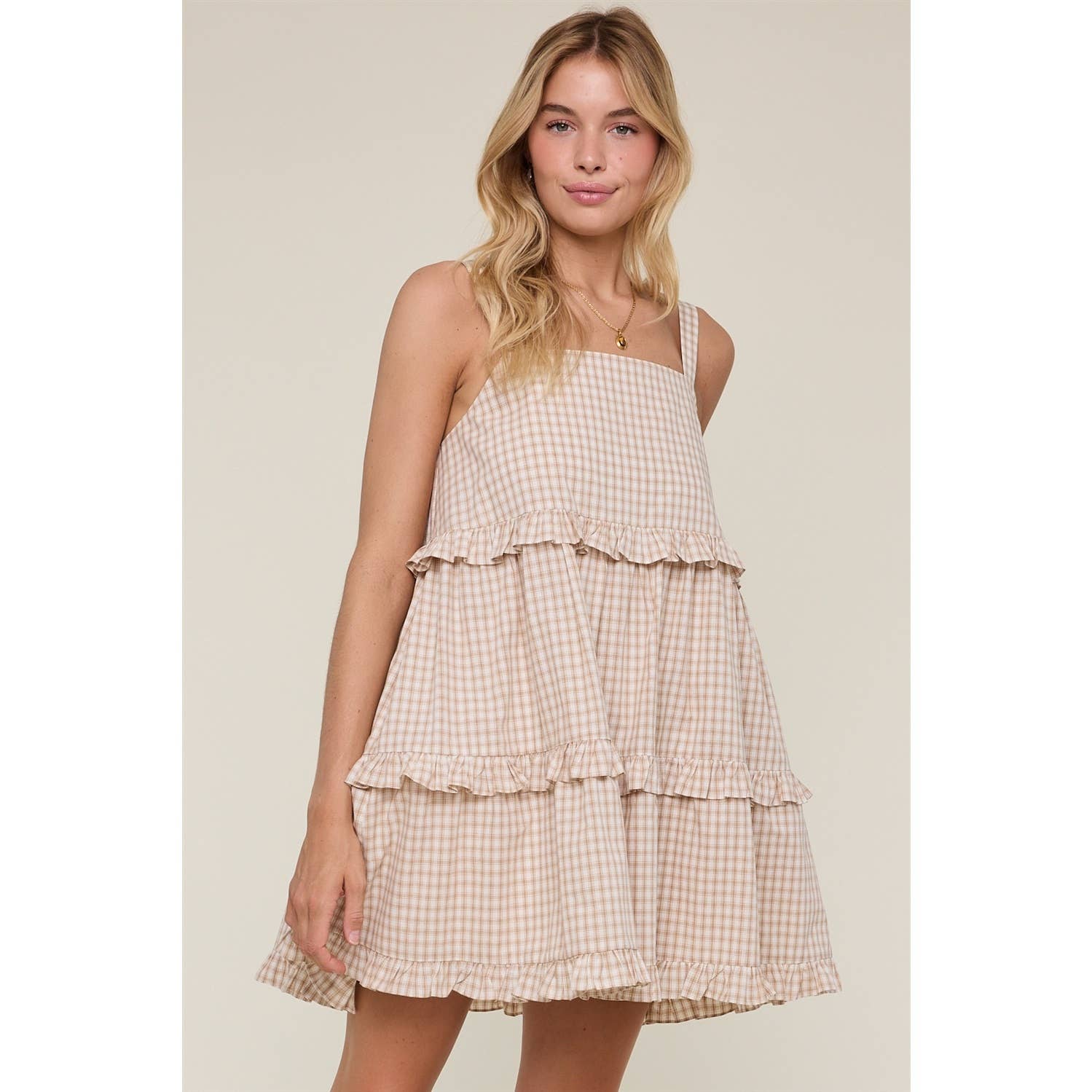 PLAID RUFFLE TIERED MINI DRESS