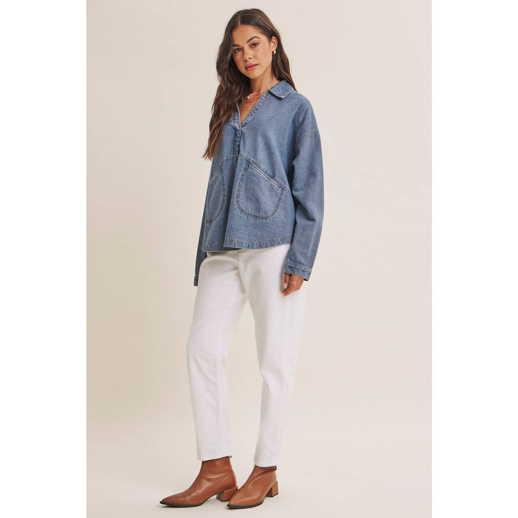 MINERAL-WASHED DENIM OVERSIZED TOP