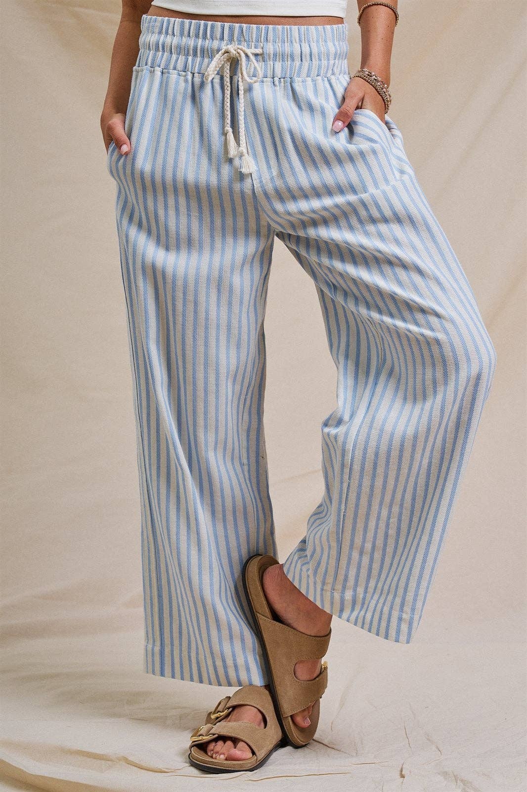 Cotton Stripe Wide Leg Pants