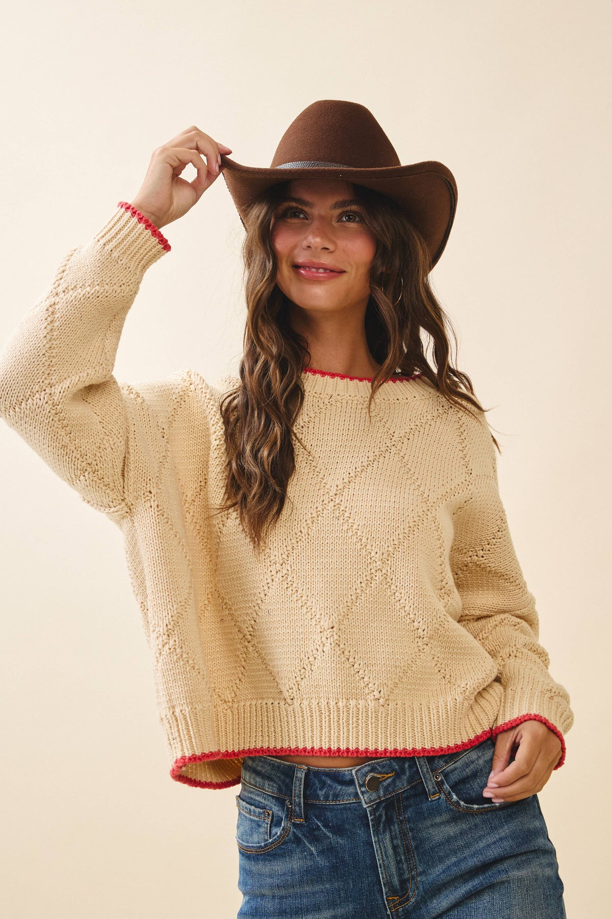 Diamond Knit Pullover Sweater