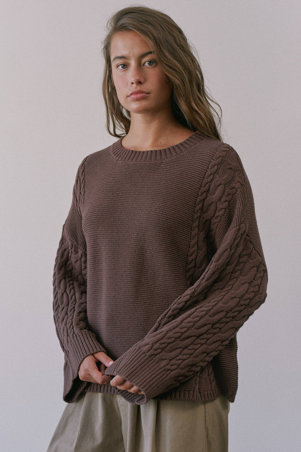 Relaxed Cable Sweater - Chocolate