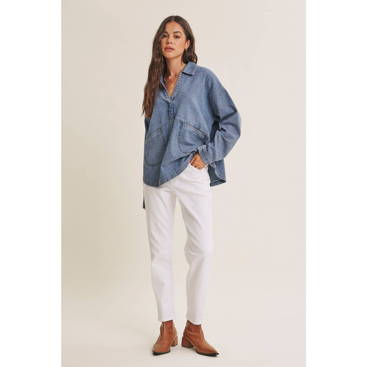 MINERAL-WASHED DENIM OVERSIZED TOP