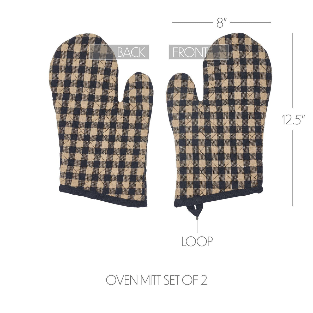 Black Check Oven Mitt - Set of 2