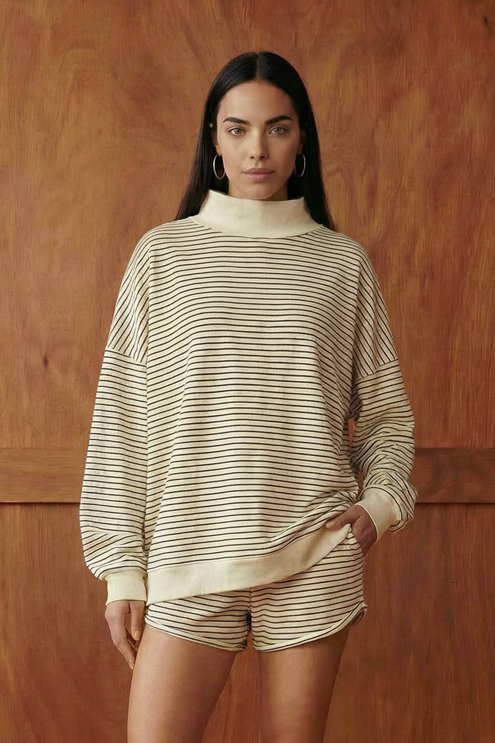 Stripe Mock Neck Oversized Sweatshirt