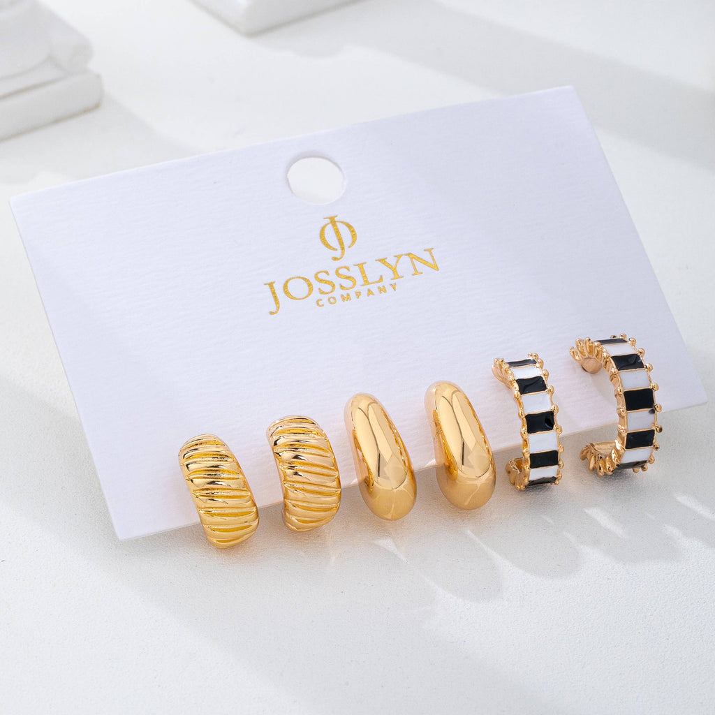 Checker Textured Huggie Trio Earrings