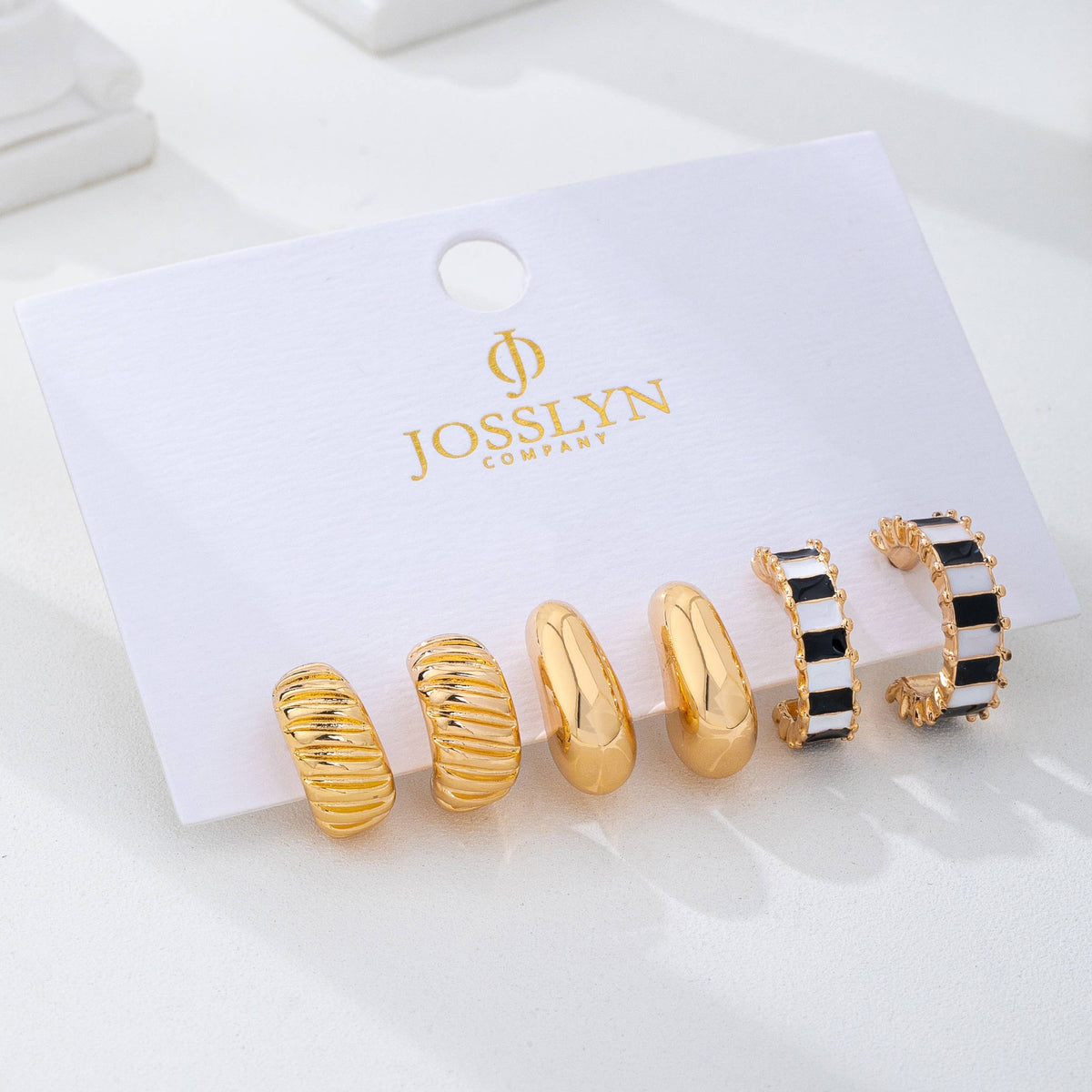 Checker Textured Huggie Trio Earrings
