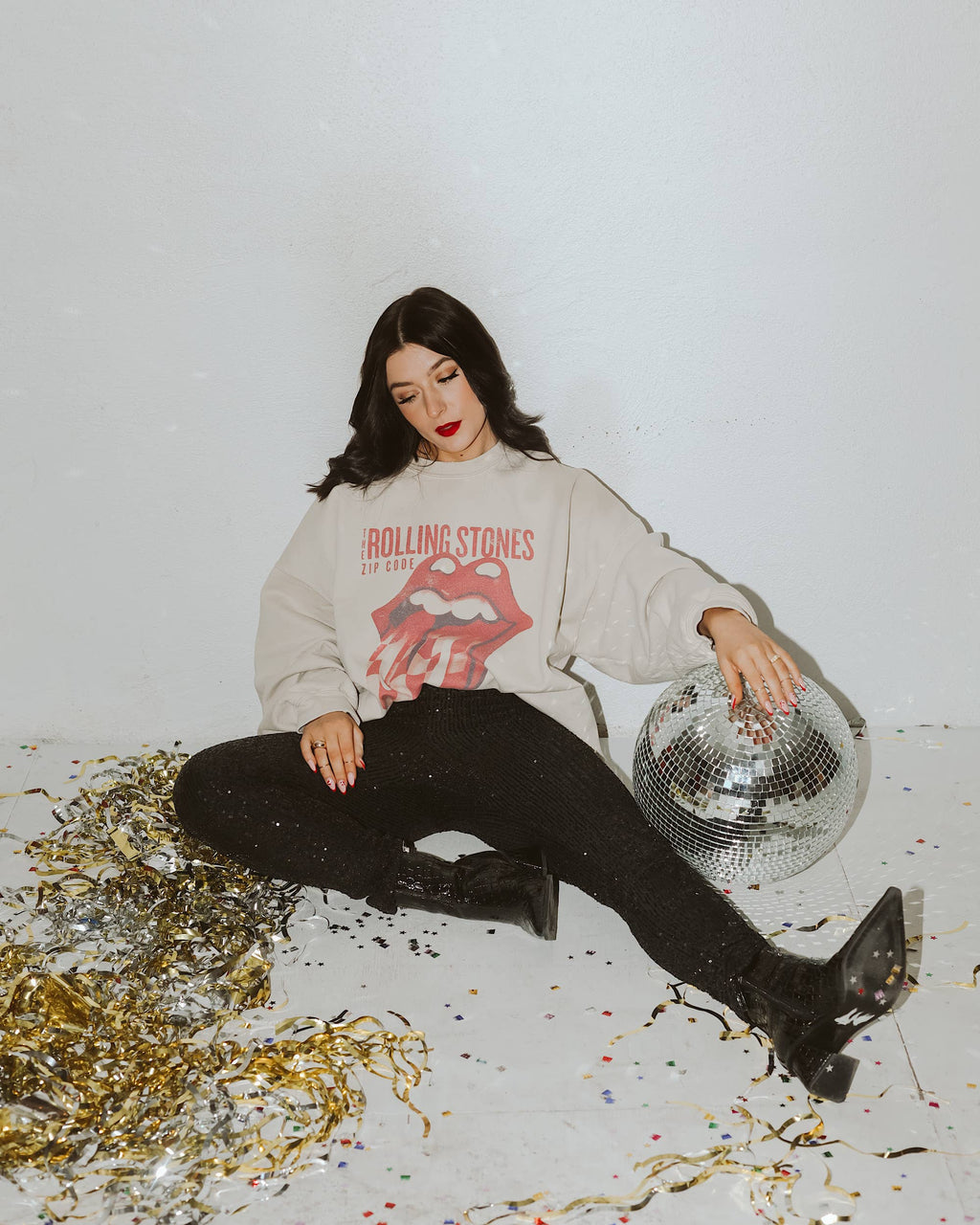 Rolling Stones Zip Code Sand Thrifted Graphic Sweatshirt
