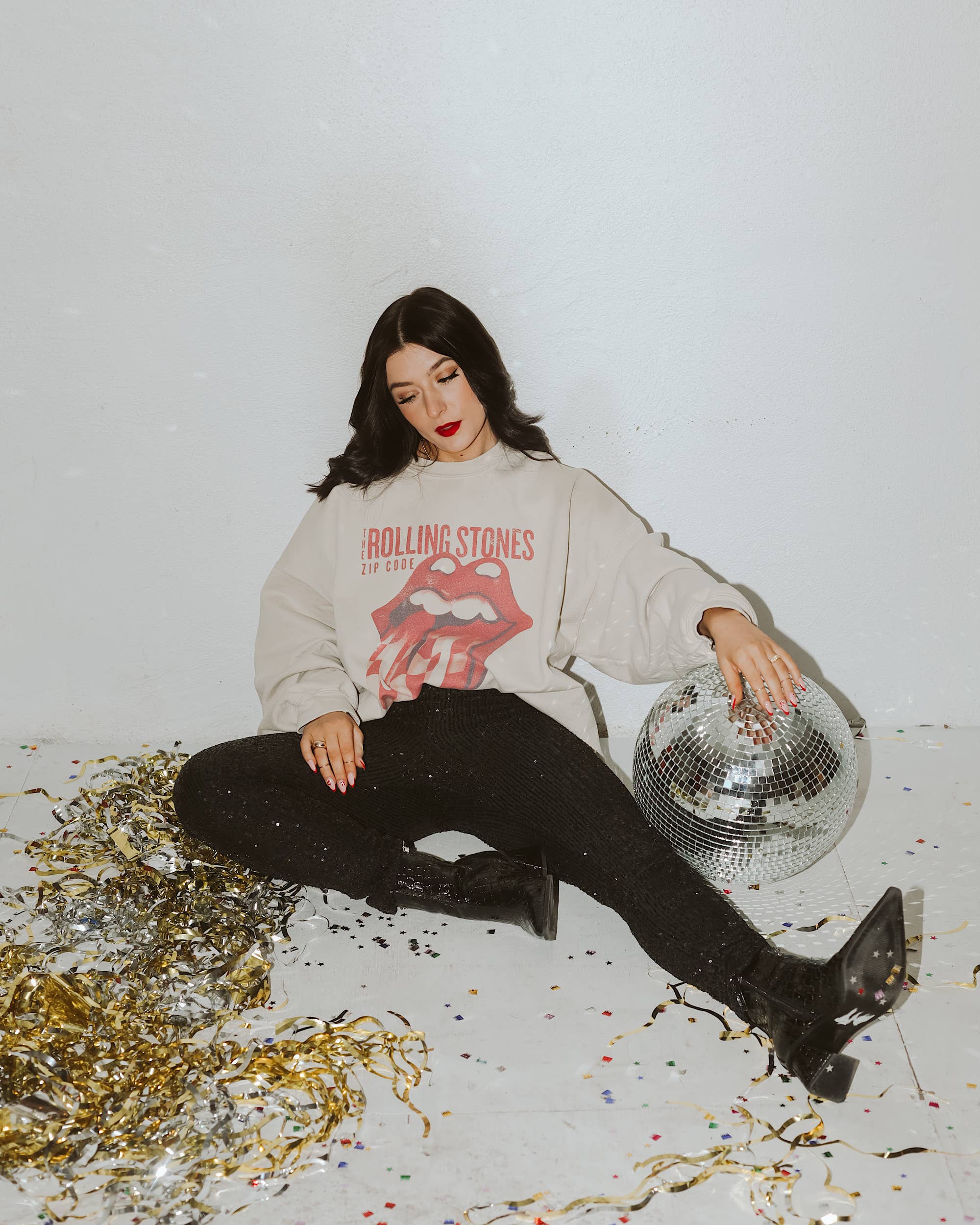 Rolling Stones Zip Code Sand Thrifted Graphic Sweatshirt