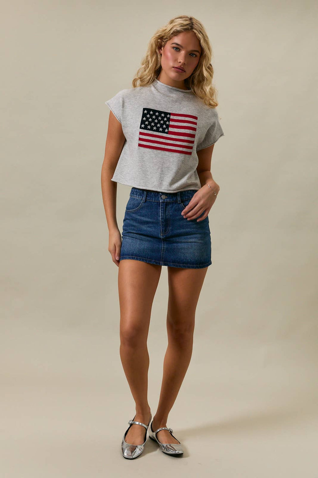 USA FLAG MOCK NECK SWEATER TANK
