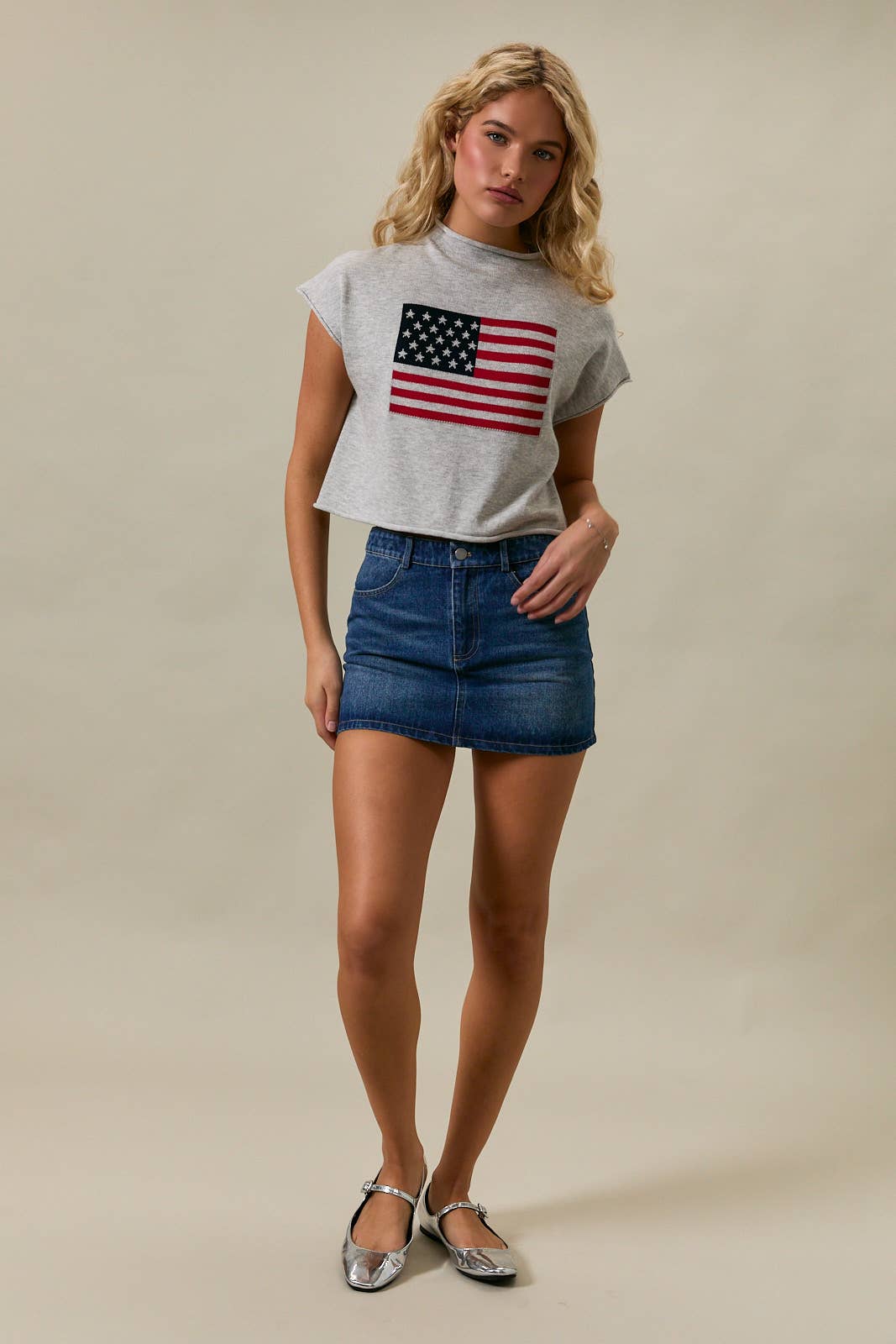 USA FLAG MOCK NECK SWEATER TANK