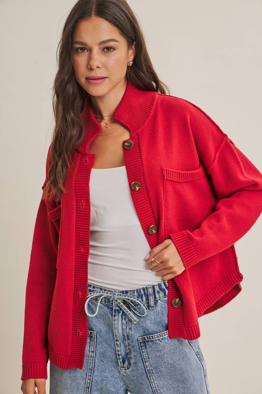 CHERRY RED SWEATER JACKET