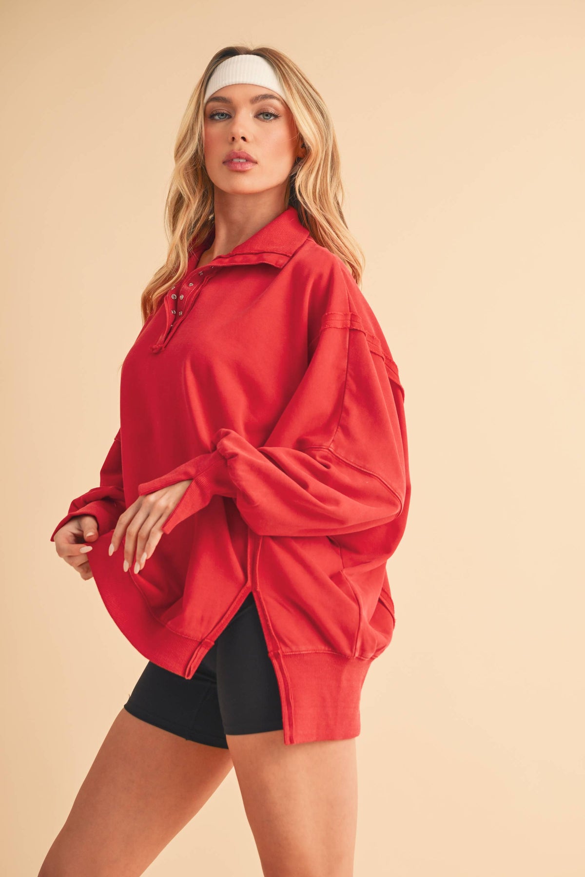 Tamika Henley Sweatshirt - Red