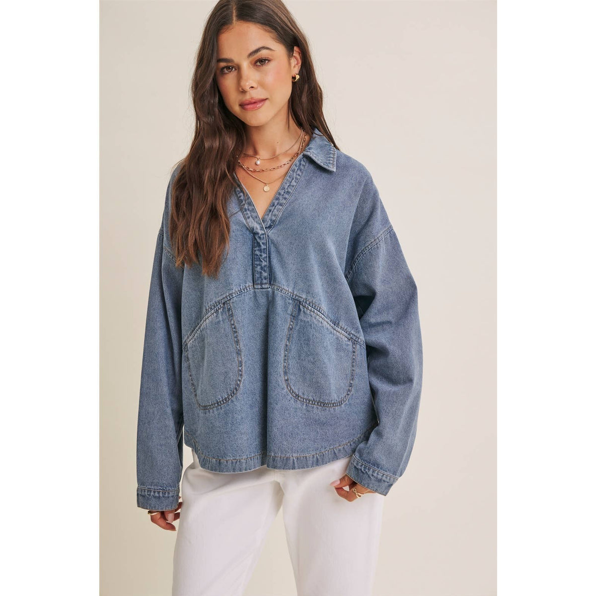 MINERAL-WASHED DENIM OVERSIZED TOP