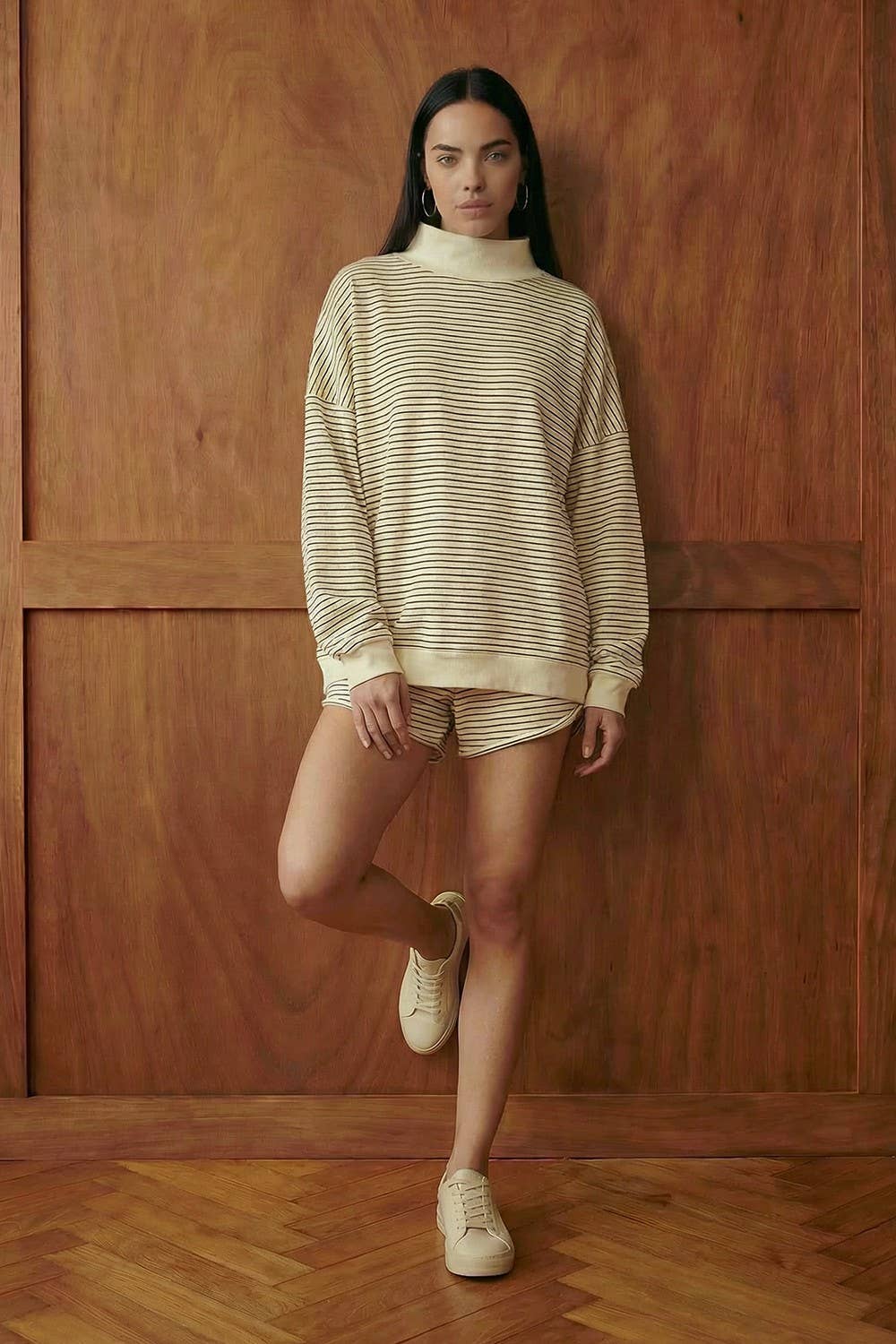 Stripe Mock Neck Oversized Sweatshirt