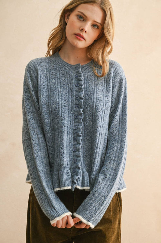 Ruffled Button Cardigan
