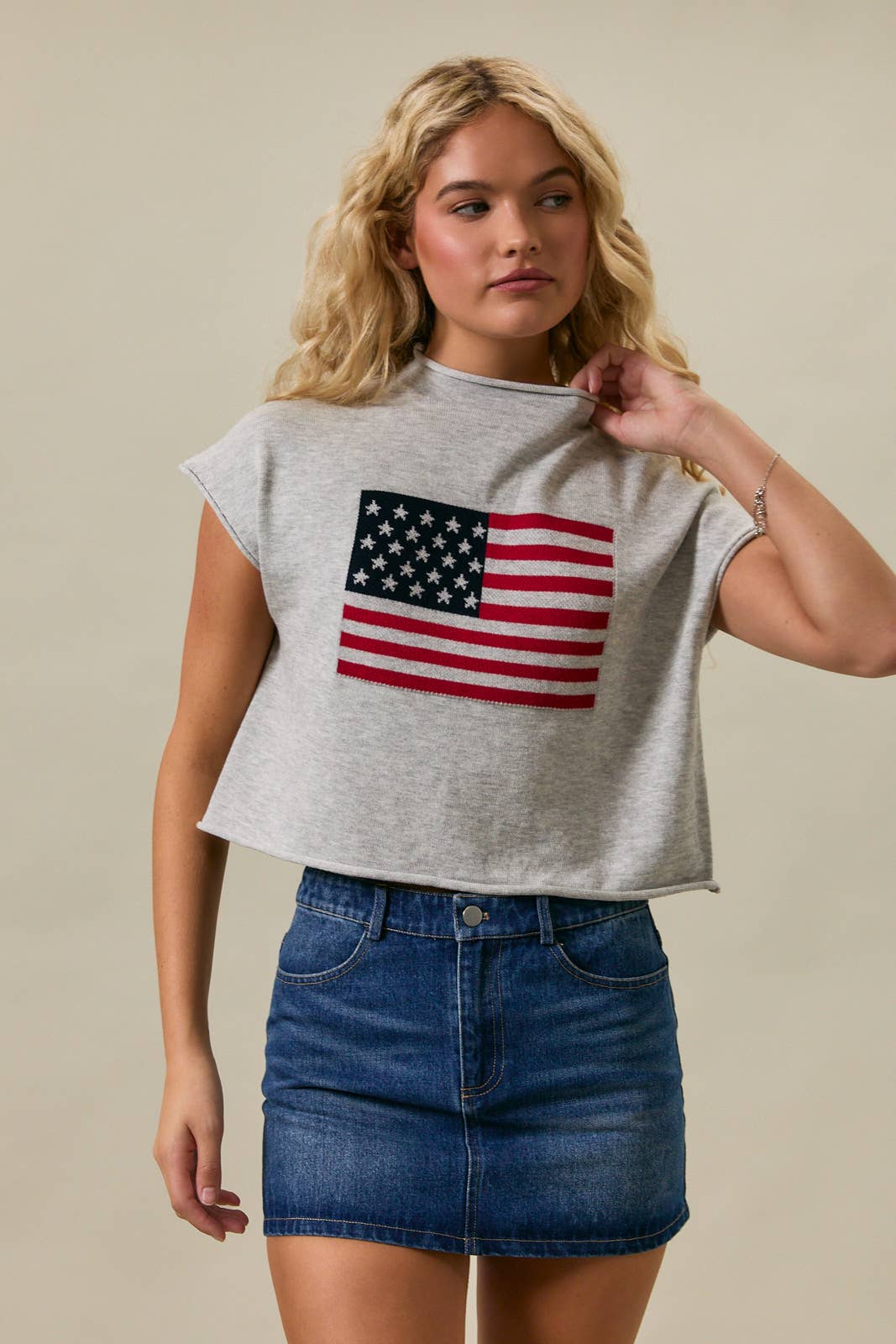 USA FLAG MOCK NECK SWEATER TANK