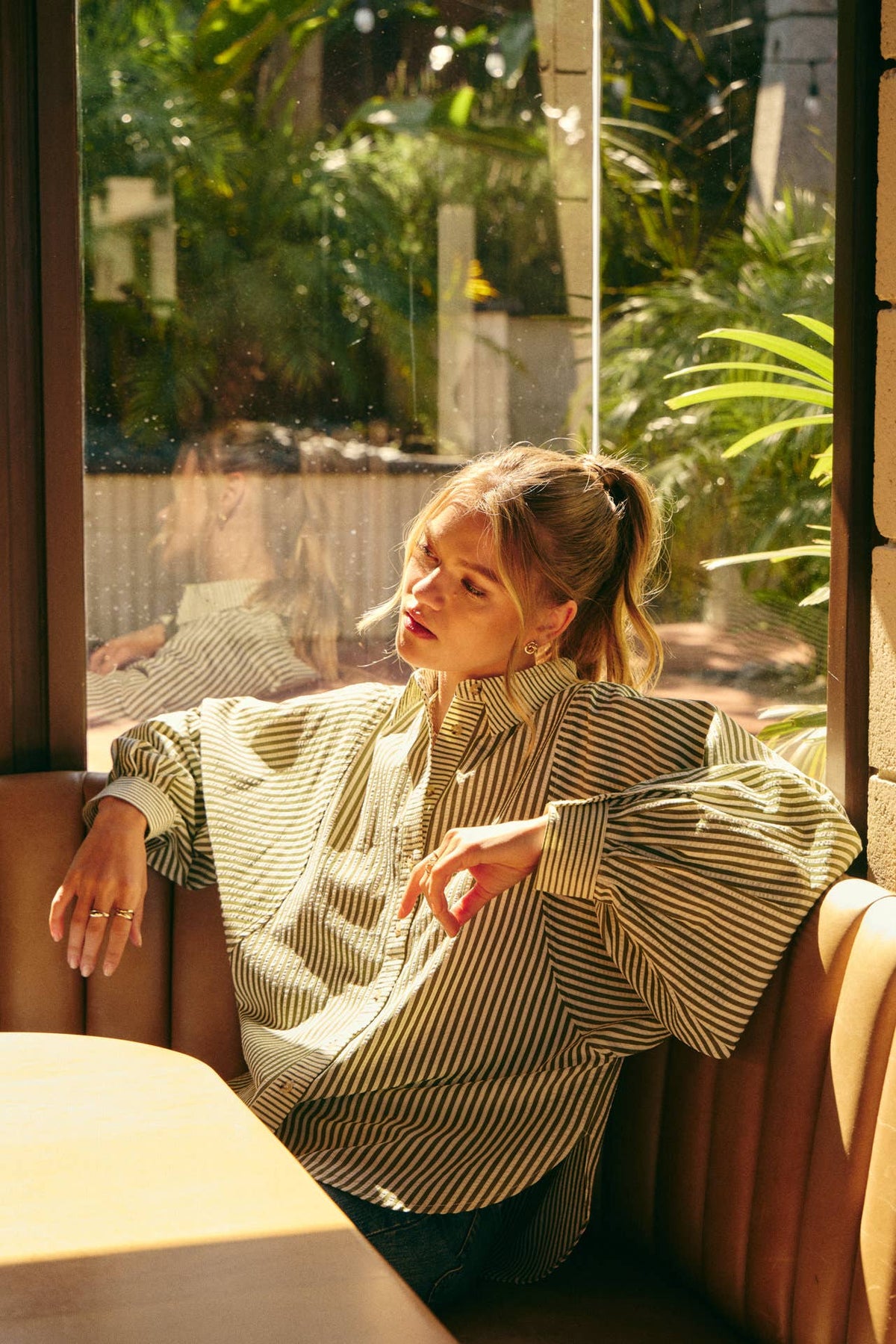 OLIVE EFFORTLESS DRAPE BUTTON-DOWN