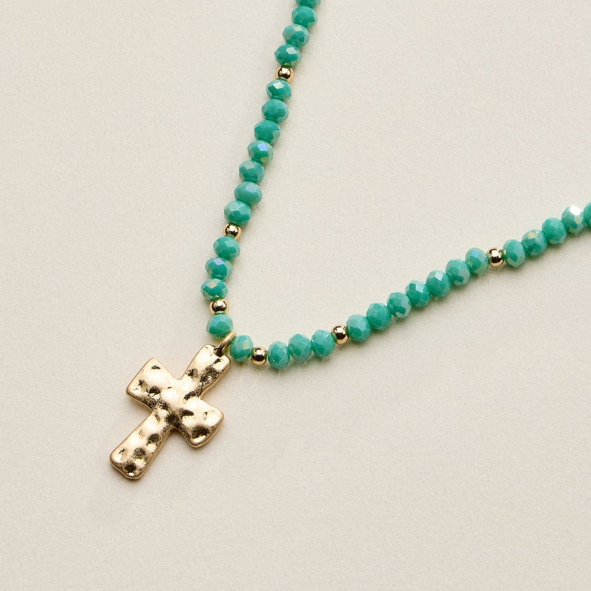 Bead Cross Necklace - Blue