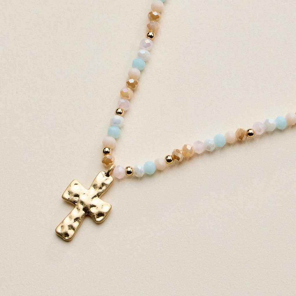 Bead Cross Necklace - Blue