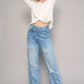 High Waist Crossover Ripped Straight Jeans