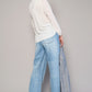 High Waist Crossover Ripped Straight Jeans