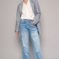 High Waist Crossover Ripped Straight Jeans