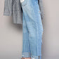 High Waist Crossover Ripped Straight Jeans