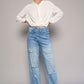 High Waist Crossover Ripped Straight Jeans