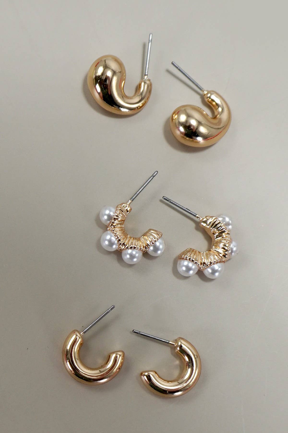 TRIO HUGGIE PEARL HOOP EARRINGS