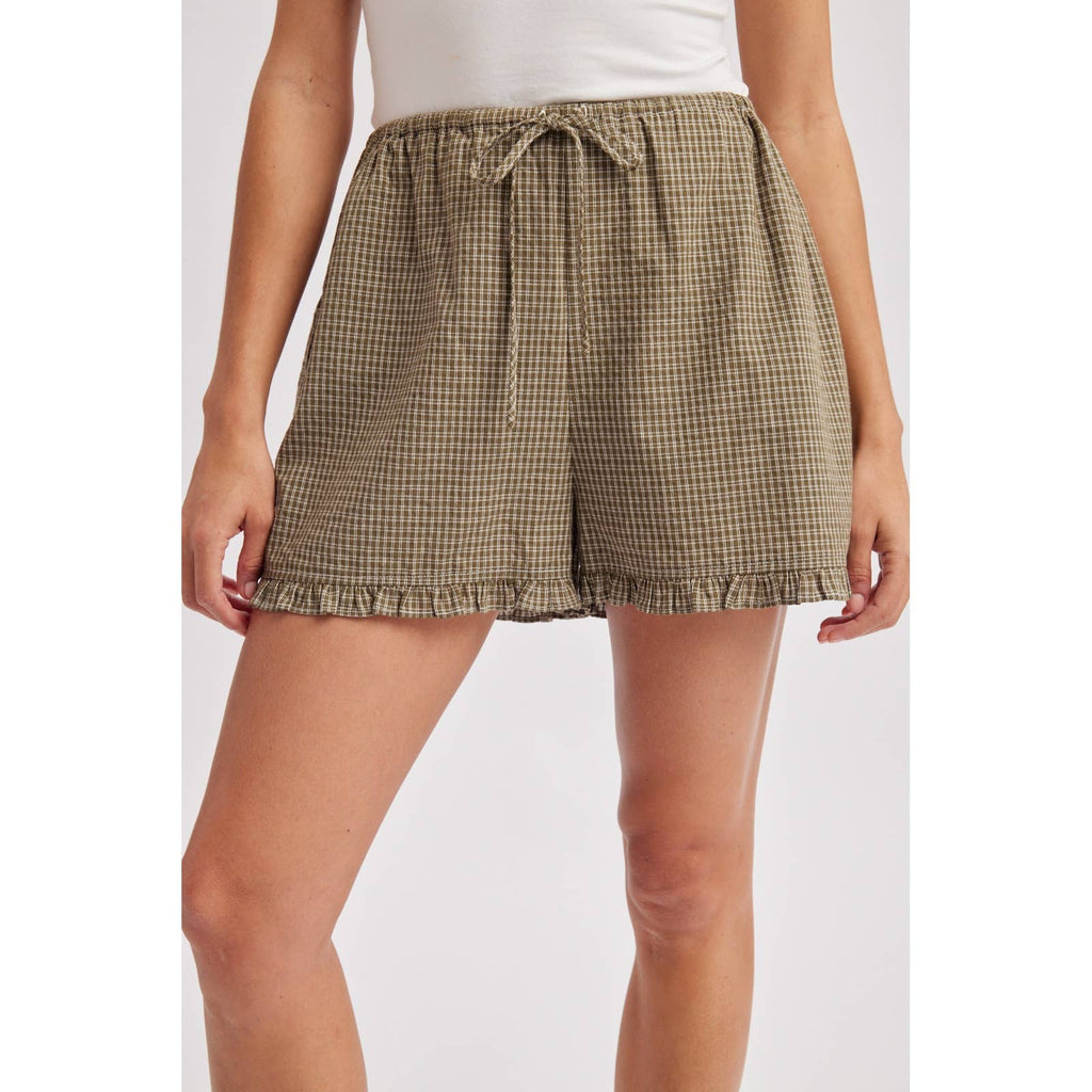 PLAID RUFFLE HEM SHORTS